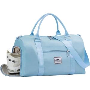 FIORETTO Womens Gym Tote Duffle Bag with Toiletry Bag, Sports Duffel Overnight Hospital Workout Carry on Bag for Girls with Wet Pocket & Shoe Compartment, Ideal for Travel, Swimming, Dance Purple(Light Blue)