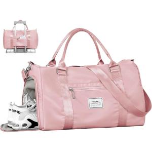 FIORETTO Womens Gym Tote Duffle Bag with Toiletry Bag, Sports Duffel Overnight Hospital Workout Carry on Bag for Girls with Wet Pocket & Shoe Compartment, Ideal for Travel, Swimming, Dance Purple(Pink)