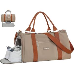 FIORETTO Womens Gym Tote Duffle Bag with Toiletry Bag, Sports Duffel Overnight Hospital Workout Carry on Bag for Girls with Wet Pocket & Shoe Compartment, Ideal for Travel, Swimming, Dance Purple(Khaki)