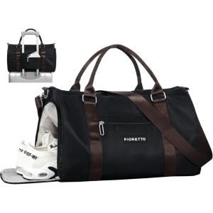 FIORETTO Womens Gym Tote Duffle Bag with Toiletry Bag, Sports Duffel Overnight Hospital Workout Carry on Bag for Girls with Wet Pocket & Shoe Compartment, Ideal for Travel, Swimming, Dance Purple(Black & Brown)