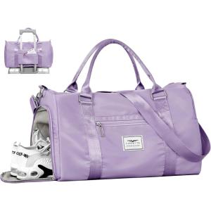 FIORETTO Womens Gym Tote Duffle Bag with Toiletry Bag, Sports Duffel Overnight Hospital Workout Carry on Bag for Girls with Wet Pocket & Shoe Compartment, Ideal for Travel, Swimming, Dance Purple(Light Purple)