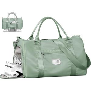 FIORETTO Womens Gym Tote Duffle Bag with Toiletry Bag, Sports Duffel Overnight Hospital Workout Carry on Bag for Girls with Wet Pocket & Shoe Compartment, Ideal for Travel, Swimming, Dance Purple(Greyish Green)