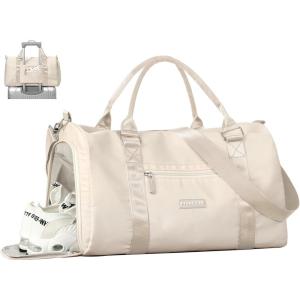 FIORETTO Womens Gym Tote Duffle Bag with Toiletry Bag, Sports Duffel Overnight Hospital Workout Carry on Bag for Girls with Wet Pocket & Shoe Compartment, Ideal for Travel, Swimming, Dance Purple(Cream)