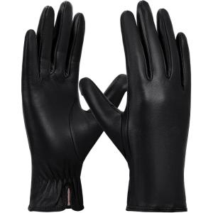 FIORETTO Womens Leather Gloves Winter Touchscreen Warm Wool/Fleece Lined Sheepskin Driving Gloves (Chrome-Free) W24004(Black)