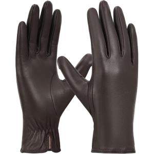 FIORETTO Womens Leather Gloves Winter Touchscreen Warm Wool/Fleece Lined Sheepskin Driving Gloves (Chrome-Free) W24004(Brown)