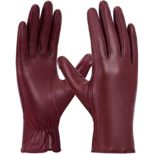 FIORETTO Womens Leather Gloves Winter Touchscreen Warm Wool/Fleece Lined Sheepskin Driving Gloves (Chrome-Free) W24004(Burgundy)
