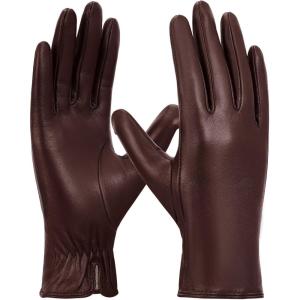 FIORETTO Womens Leather Gloves Winter Touchscreen Warm Wool/Fleece Lined Sheepskin Driving Gloves (Chrome-Free) W24004(Chestnut Brown)