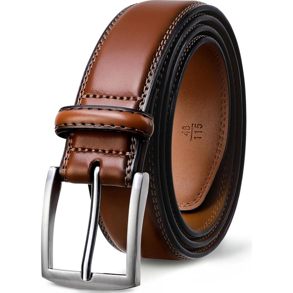 image:imageFIORETTO Mens Genuine Leather Belts Double Stitched Dress Belts Fashion ampamp Classic Designs for Work Business and CasualBrown