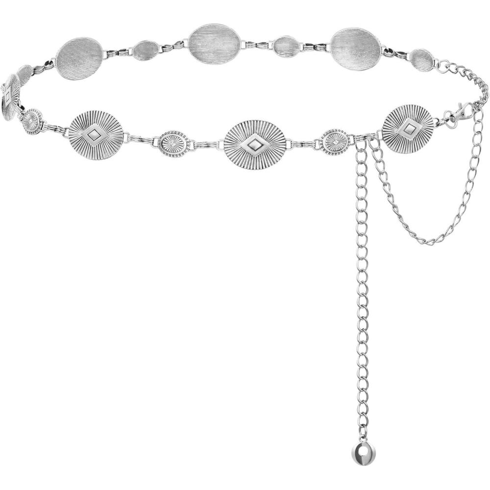 image:imageFIORETTO Metal Waist Chain Link Belt for Women Western Cowgirl Boho Turquoise Belts for Dress Jeans Country Concert OutfitSilver26