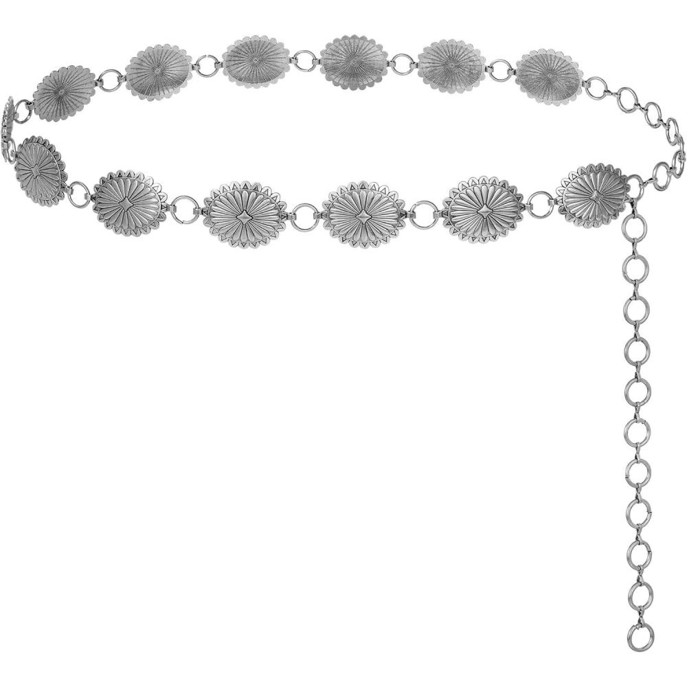 image:imageFIORETTO Metal Waist Chain Link Belt for Women Western Cowgirl Boho Turquoise Belts for Dress Jeans Country Concert OutfitSilver95