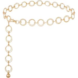 FIORETTO Chain Belt for Women Metal Waist Chain Fashion Multilayer Chain Belts for Dress(Double O Ring-gold)