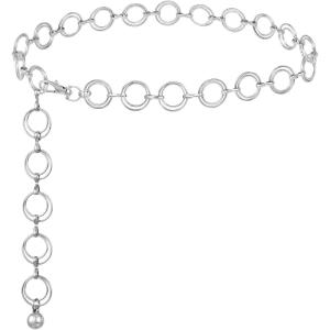 FIORETTO Chain Belt for Women Metal Waist Chain Fashion Multilayer Chain Belts for Dress(Double O Ring-silver)