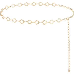 FIORETTO Chain Belt for Women Metal Waist Chain Fashion Multilayer Chain Belts for Dress(Flower-gold)