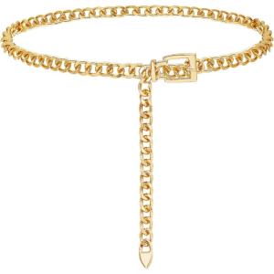 FIORETTO Chain Belt for Women Metal Waist Chain Fashion Multilayer Chain Belts for Dress(Gold Chain)