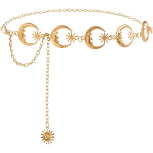 FIORETTO Chain Belt for Women Metal Waist Chain Fashion Multilayer Chain Belts for Dress(Moon-gold)