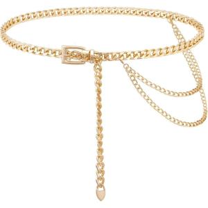 FIORETTO Chain Belt for Women Metal Waist Chain Fashion Multilayer Chain Belts for Dress(Multilayer-gold)