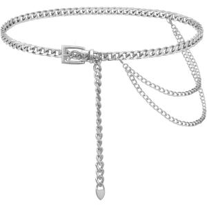FIORETTO Chain Belt for Women Metal Waist Chain Fashion Multilayer Chain Belts for Dress(Multilayer-silver)
