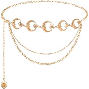 FIORETTO Chain Belt for Women Metal Waist Chain Fashion Multilayer Chain Belts for Dress(Multi-moon-gold)