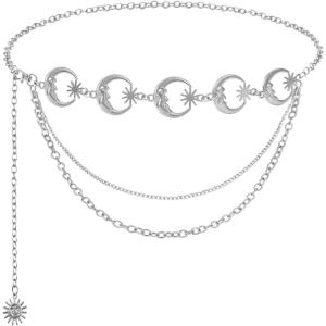 FIORETTO Chain Belt for Women Metal Waist Chain Fashion Multilayer Chain Belts for Dress(Multi-moon-silver)
