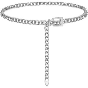 FIORETTO Chain Belt for Women Metal Waist Chain Fashion Multilayer Chain Belts for Dress(Silver Chain)