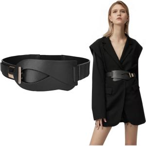 FIORETTO Dress Belts for Women, Wide Black Brown Elastic Belt, Fashion Cinch Belt, Leather Ladies Waist Belts