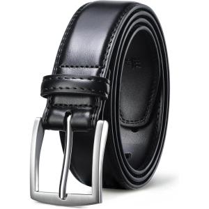 FIORETTO Men’s Genuine Leather Belts, Double Stitched Dress Belts, Fashion & Classic Designs for Work Business and Casual(Black)