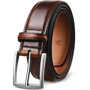 FIORETTO Men’s Genuine Leather Belts, Double Stitched Dress Belts, Fashion & Classic Designs for Work Business and Casual(Dark Brown)