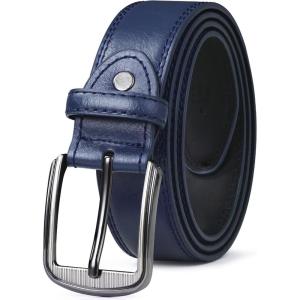 FIORETTO Men’s Genuine Leather Belts, Double Stitched Dress Belts, Fashion & Classic Designs for Work Business and Casual(Navy Blue)