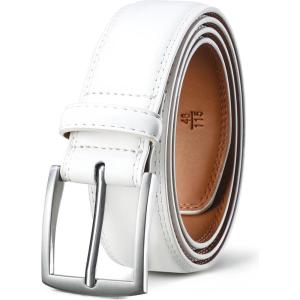 FIORETTO Men’s Genuine Leather Belts, Double Stitched Dress Belts, Fashion & Classic Designs for Work Business and Casual(White)
