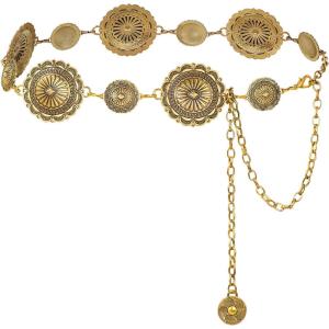 FIORETTO Metal Waist Chain Link Belt for Women Western Cowgirl Boho Turquoise Belts for Dress Jeans Country Concert Outfit(Gold-25)
