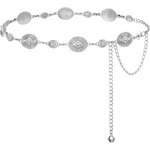 FIORETTO Metal Waist Chain Link Belt for Women Western Cowgirl Boho Turquoise Belts for Dress Jeans Country Concert Outfit(Silver-26)
