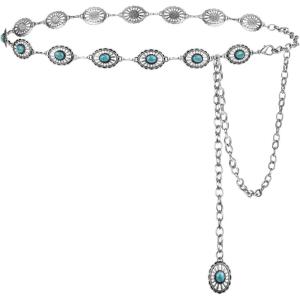 FIORETTO Metal Waist Chain Link Belt for Women Western Cowgirl Boho Turquoise Belts for Dress Jeans Country Concert Outfit(Turquoise-silver-17)