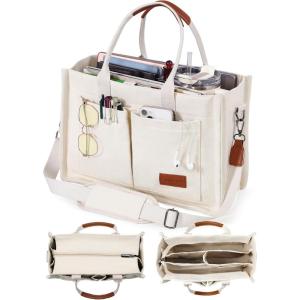 FIORETTO Canvas Tote Bag for Women with Zipper Closure & Individual Compartments for Work College for Teacher & Nurse(Beige)