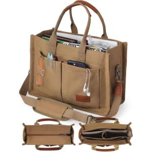 FIORETTO Canvas Tote Bag for Women with Zipper Closure & Individual Compartments for Work College for Teacher & Nurse(Brown)