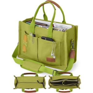FIORETTO Canvas Tote Bag for Women with Zipper Closure & Individual Compartments for Work College for Teacher & Nurse(Grass Green)
