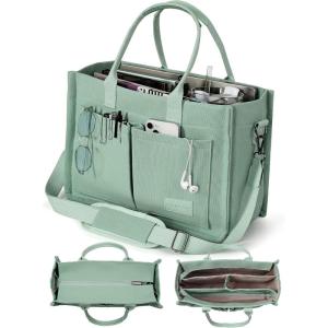 FIORETTO Canvas Tote Bag for Women with Zipper Closure & Individual Compartments for Work College for Teacher & Nurse(Green)