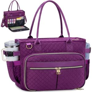 FIORETTO Teacher Tote Bag for Women with Laptop Compartment, Large Cup Holder, Zip Closure, Ideal for Work, Bible, Nurse(Grape)