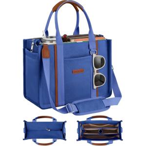 FIORETTO Women’s Canvas Tote Bag Purse with Zipper, Multi Compartment & Reinforced Bottom, Ideal for Work, Bible, Travel(Denim Blue)