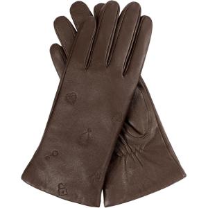 FIORETTO Women’s Winter Chrome-Free Sheepskin Leather Gloves Cashmere Wool Lined, Touchscreen & Embroidered W25003(Brown)