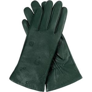 FIORETTO Women’s Winter Chrome-Free Sheepskin Leather Gloves Cashmere Wool Lined, Touchscreen & Embroidered W25003(Green)
