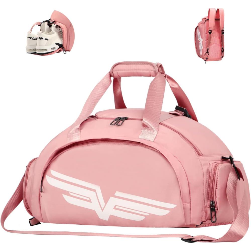 image:imageFIORETTO 30L Sports Gym Duffle Bag with Wet Pocket amp Shoe Compartment Weekender Hospital Overnight Bag for Women Sports Holdall BackpackBPink  White