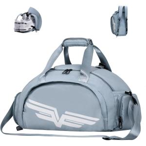 FIORETTO 30L Sports Gym Duffle Bag with Wet Pocket & Shoe Compartment, Weekender Hospital Overnight Bag for Women, Sports Holdall Backpack(B-Blue & White)