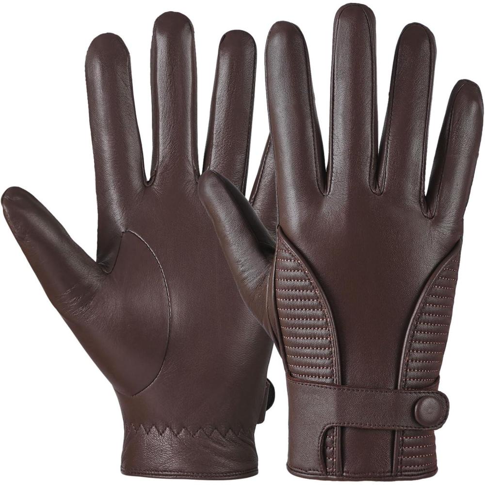 image:imageFIORETTO Mens Winter Leather Gloves  ChromeFree Sheepskin Driving Gloves with Cashmere Lining amp Touchscreen M16516Brown
