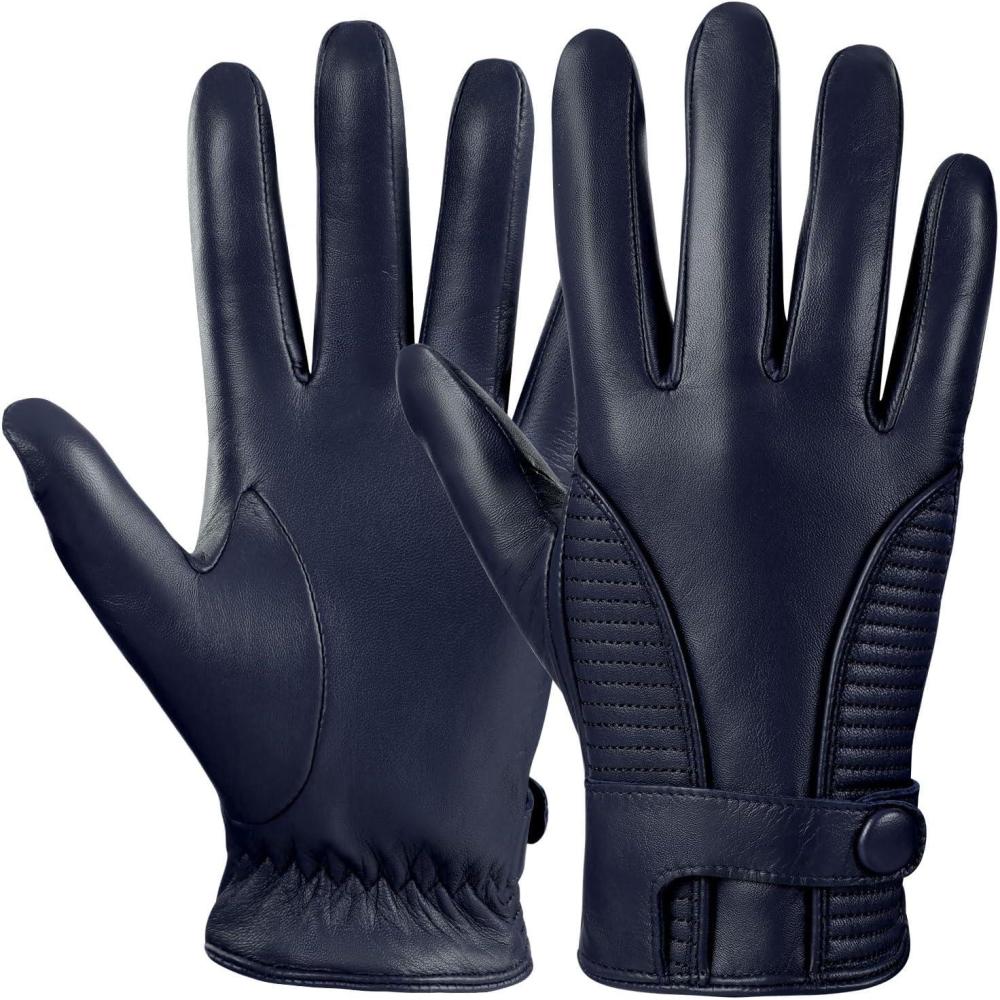 image:imageFIORETTO Mens Winter Leather Gloves  ChromeFree Sheepskin Driving Gloves with Cashmere Lining amp Touchscreen M16516Navy Blue
