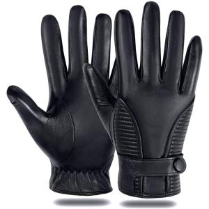 FIORETTO Men’s Winter Leather Gloves – Chrome-Free Sheepskin Driving Gloves with Cashmere Lining & Touchscreen M16516(Black)