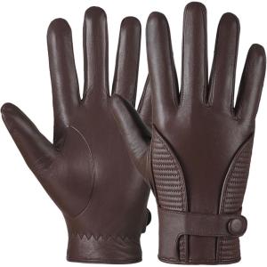 FIORETTO Men’s Winter Leather Gloves – Chrome-Free Sheepskin Driving Gloves with Cashmere Lining & Touchscreen M16516(Brown)
