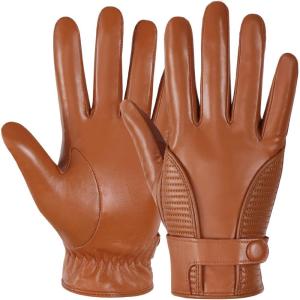 FIORETTO Men’s Winter Leather Gloves – Chrome-Free Sheepskin Driving Gloves with Cashmere Lining & Touchscreen M16516(Cognac)