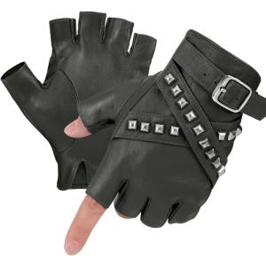 FIORETTO Mens Fingerless Leather Gloves – Half Finger Punk Style Sheepskin for Driving & Motorcycle – M16519(Celadon Green)