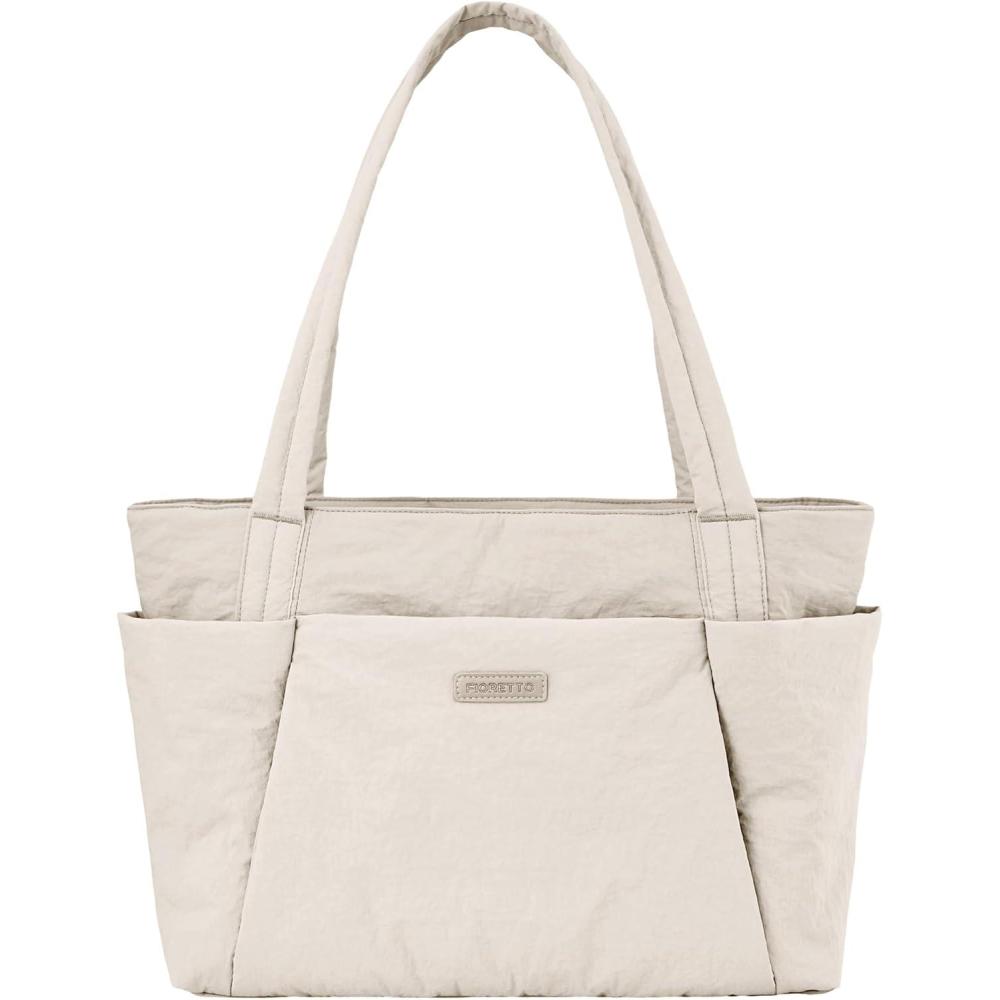 image:imageFIORETTO Tote Bag for Women Lightweight Work Handbag with Compartments Shoulder Bag for Work Travel GymKhaki
