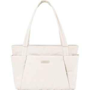 FIORETTO Tote Bag for Women, Lightweight Work Handbag with Compartments, Shoulder Bag for Work Travel Gym(Beige)